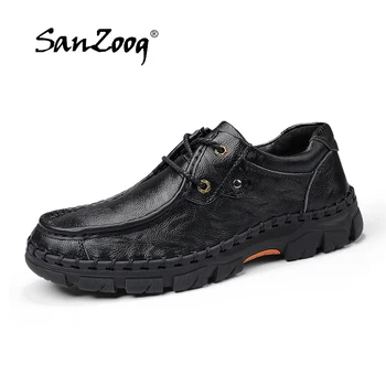 

Sanzoog Brand Mens Shoes Genuine Leather Lace up Fashion Casual Cargo Shoes Outdoor High Quality Handmade Leather Shoes Size 48