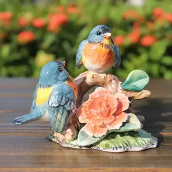 

Ceramic Flower Bird Figurines Rhododendron Blue Bird Ornament Crafts Decoration Porcelain Animal Figurine Home Decoration R2153