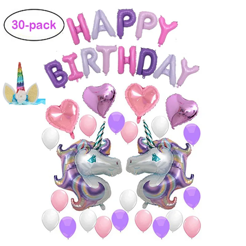 Unicorn Balloons Purple Pink Latex Balloon Heart Foil Balloons for Kids ...