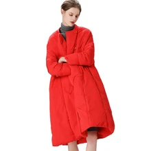 Winter Long Down Jacket Female 2019 Fashion Bright Thick White Duck Down Coat Round Neck Jackets Women Winter Outerwear Warm