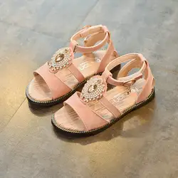 2018 летние сандалии для девочек детская обувь на плоской подошве сладкая принцесса Сандалии со стразами детская вырезы повседневные