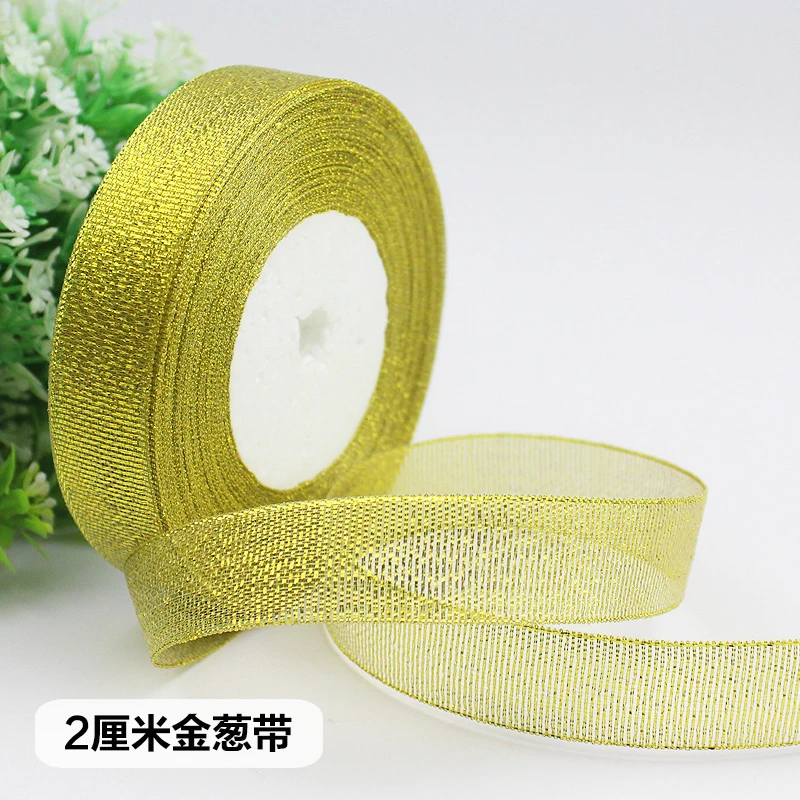 6-10-15-20-25-40-50mm Gold Silver Glitter Metallic Ribbons Christmas Halloween Wedding Birthday Party Decoration Gift Wrapping - Цвет: 20mm Gold