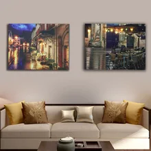Кафе на террасе на месте du Forum в ночное время Настенная картина led холст художественный светильник декор живопись произведение искусства печатная гостиная