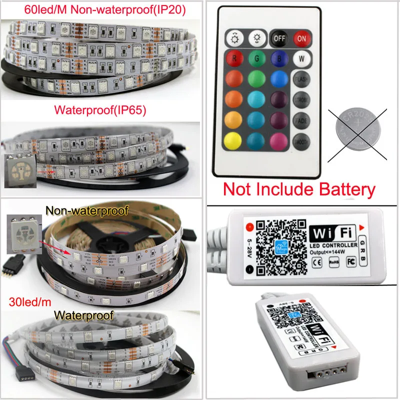 5050 RGB WIFI контроллер led полосы светильник 5 м 10 м 15 м 60 Светодиодный/M Водонепроницаемый ip 65 Неоновая Гибкая лента Диодная лента DC 12V адаптер в комплекте