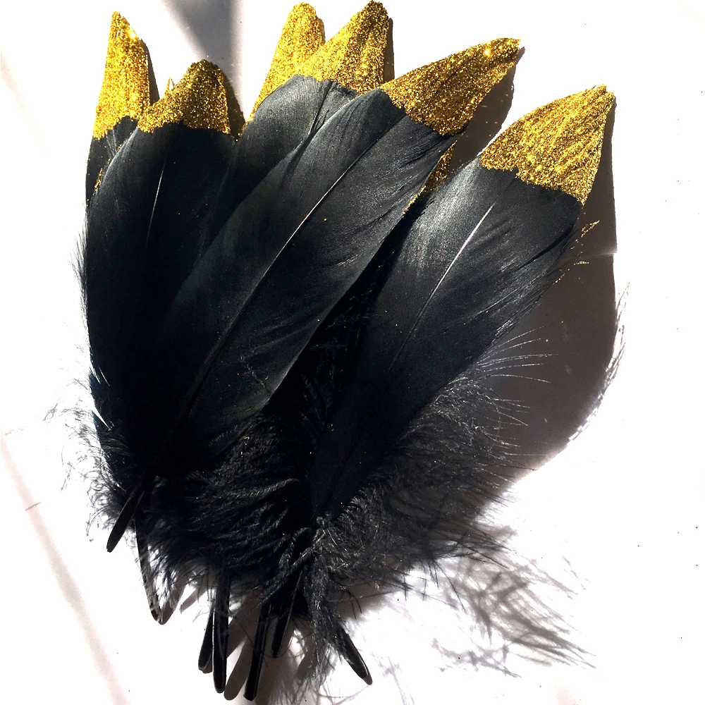 Buy Gold Glitter Black Dipped Feathers, Party Decor
