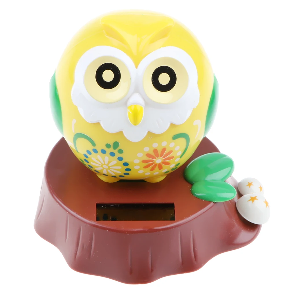 Dancing Cartoon Owl Animal Model Solar Powered Figure Toy Swing Figurine Office Desk Home Car Decor Birthday Xmas Gift for Kids