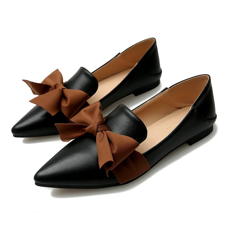 Taomengsi 2023 women's shoes new style pointy bow-toe flat shoes with two large size 33 to 43 loafers
