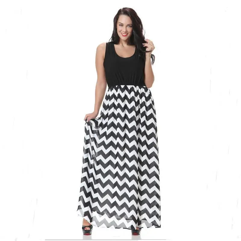 L 7XLWomen Formal Dresses Ladies Fashion Leisure Contracted Wavy Mosaic