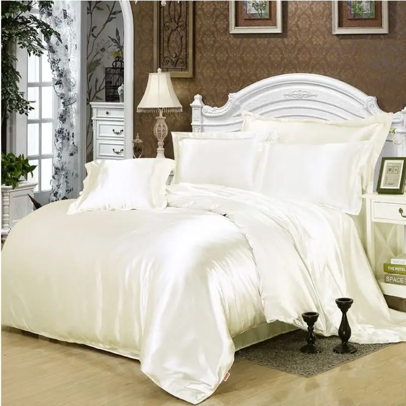 Solid White Black Gold Gray Satin Duvet Cover Twin Queen King 4pcs Solid White Black Gold Gray Satin Duvet Cover Twin Queen King 4pcs Imitate Silk Bedding Set Bedclothes Bed Linen In Sets From Home Garden On