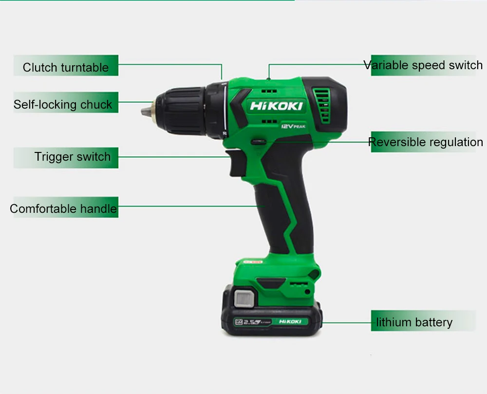 Япония Hitachi DS12DA Беспроводная Ручная Электрическая Дрель 12V электрическая отвертка литиевая Батарея электрическая отвертка 1400r/мин 38N. m 0,8-10 мм