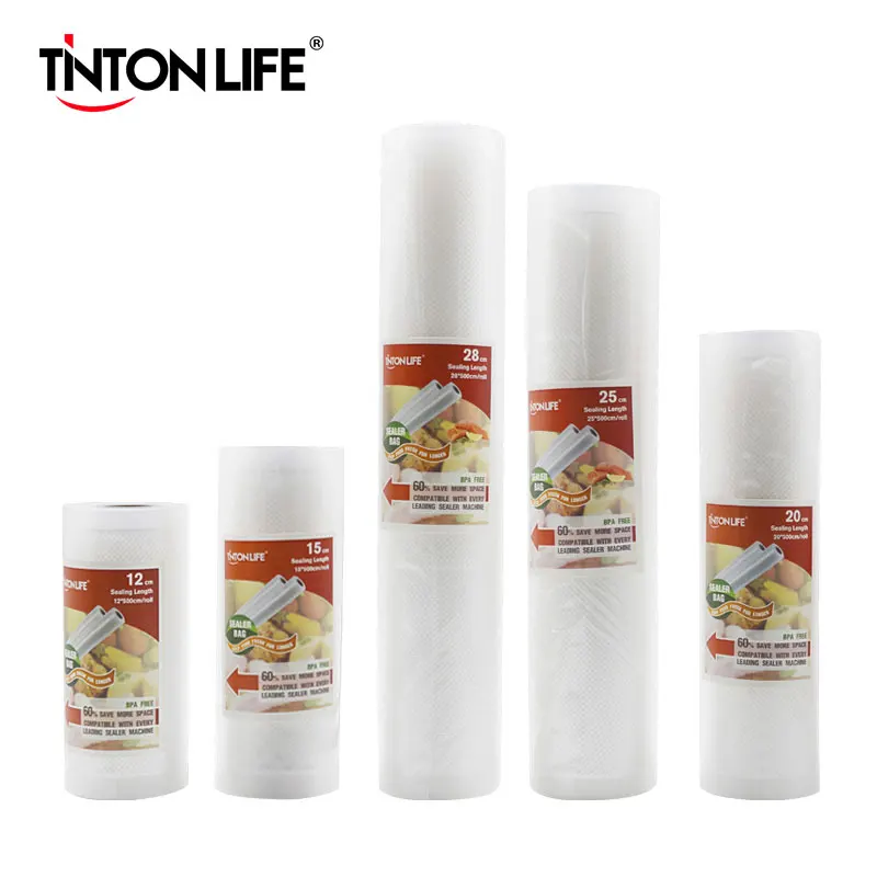 TINTON LIFE вакуумный упаковщик для пищевых продуктов, пакеты для хранения, вакуумные пластиковые рулоны, 5 размеров, пакеты для кухонного вакуумного упаковщика, чтобы сохранить продукты свежими