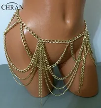 Chran Gold Silver Color Dangle Multilayer Tassel Women Sexy Bikini Beach Body Chain Link Necklace Belly Waist Slave Chain BCJ605