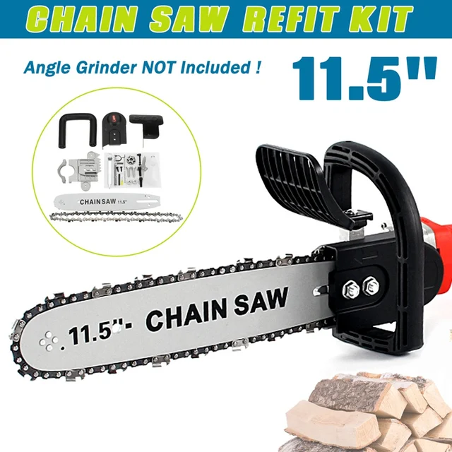 Doersupp 11.5 Inch 82cm Woodworking Chainsaw Refit Kit For Angle Grinder DIY Electric Saw Chainsaw Transfer Conversion Head set