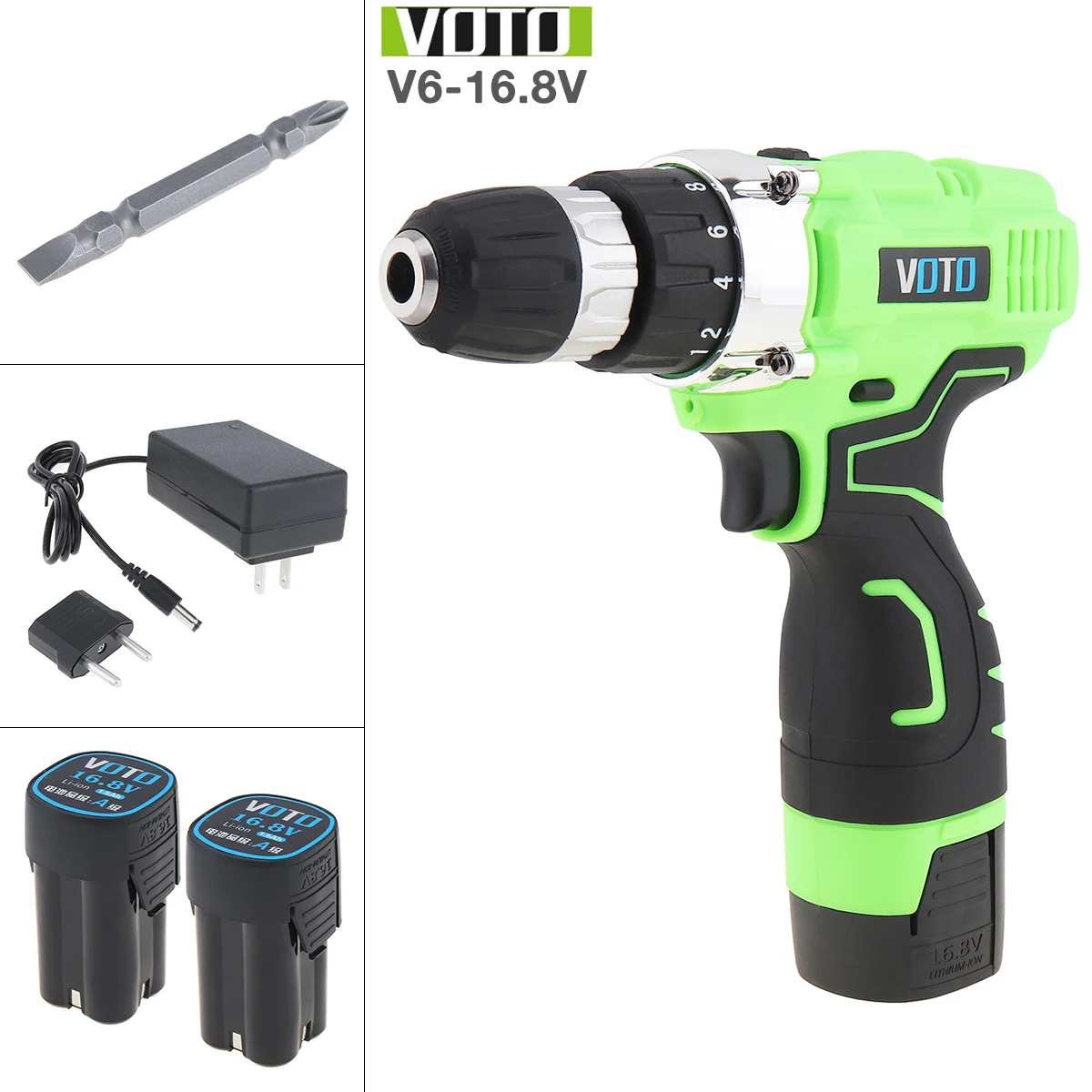 

VOTO AC 100-240V Cordless Max 16.8V Electric Screwdriver with 2 Li-ion Batteries and Two-speed Adjustment Button Handling Screws