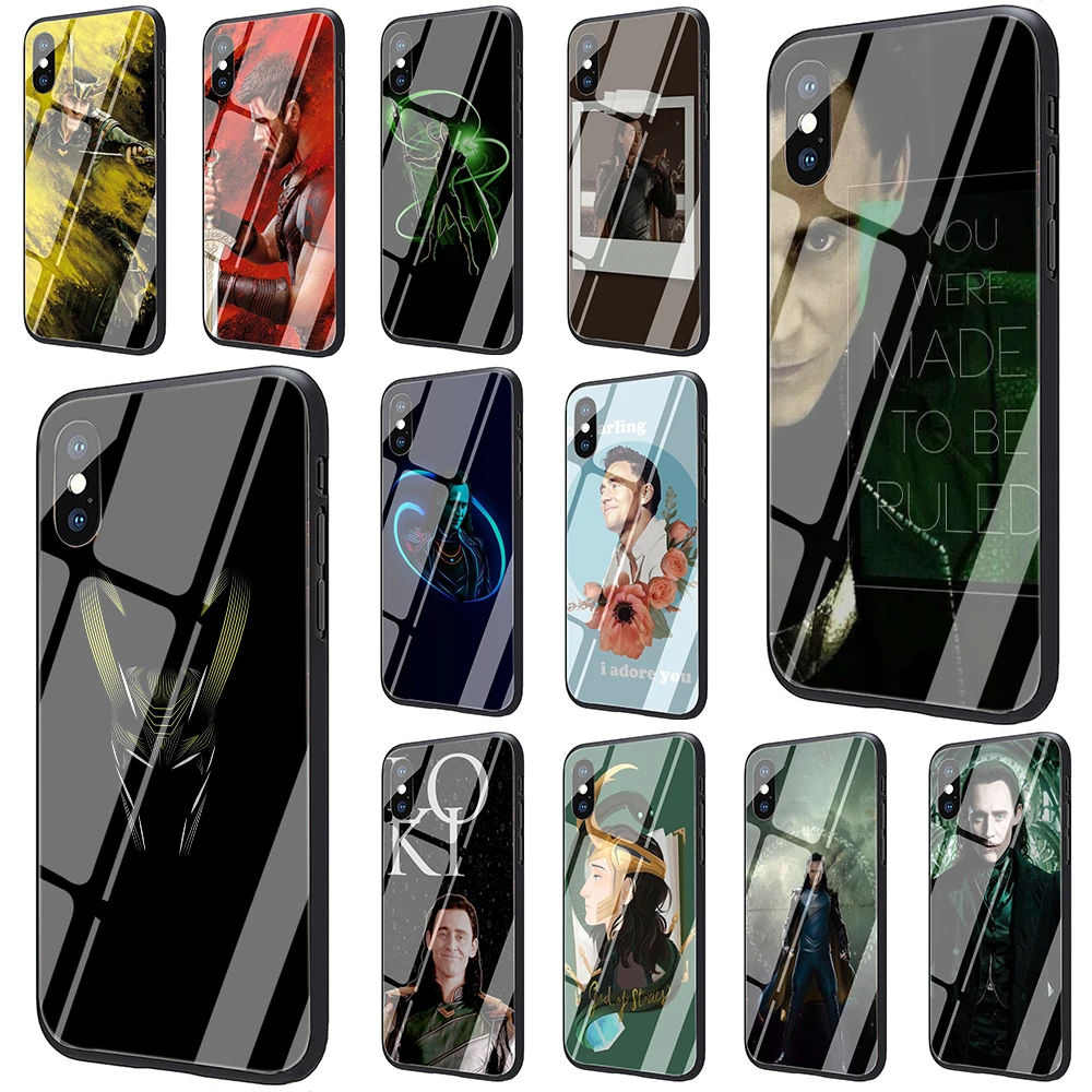 

Marvel Hero Loki Tempered Glass TPU Black Cover Case for iPhone 5 5S 6 6s 7 8 plus X XR XS 11 pro Max