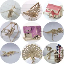3d деревянная модель diy головоломки игрушки детские подарок ручной работы собрать дерево игры животных здания динозавр автомобиль воздух самолет лебедь 5 шт./лот