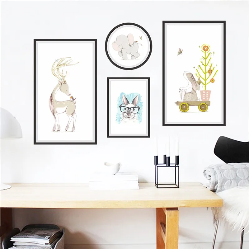 Photo Frame Animals Elephant Deer Rabbit wall stickers for kids rooms children nursery wall decals poster home office decor