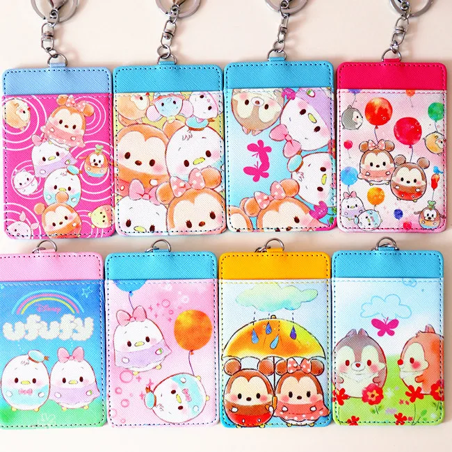 

New UFufy Tsum Tsum Doll PU Leather Shaped Named Card Holder Identity Badge Card Bus ID Holders With Keychain For Best Gift