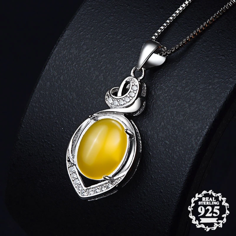 Not Fake S925 Sterling Silver Israel Amber Pedants Artisan Baltic Big Gemstone Upper Class Lithuania Retro Chalcedony Yellow huismerk kopen in de aanbieding
