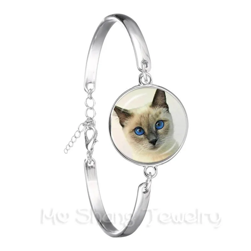 Cat Pet Trendy Bracelet 18mm Glass Cabochon Animal Handmade Silver Plated Chain Bangle Lover Creative Gift | Украшения и