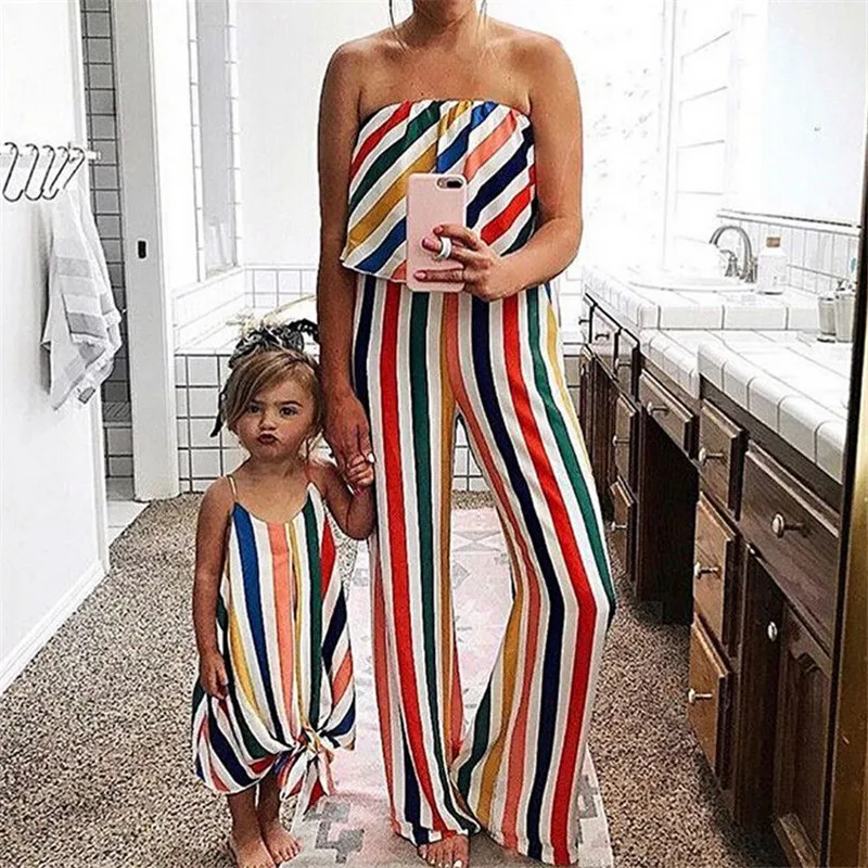

Women Baby Girl Casual Jumpsuit Outfits Fashion Striped Family Matching Clothes Mother and Daughter clothing Mommy and Me Romper