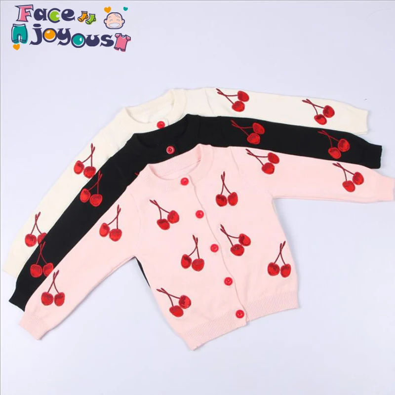 

Winter Cherry Knitted Baby Girl Sweaters Kids Autumn Sweater Children Cardigan boy Sequined Outerwear Winter Clothes 1-6 Years