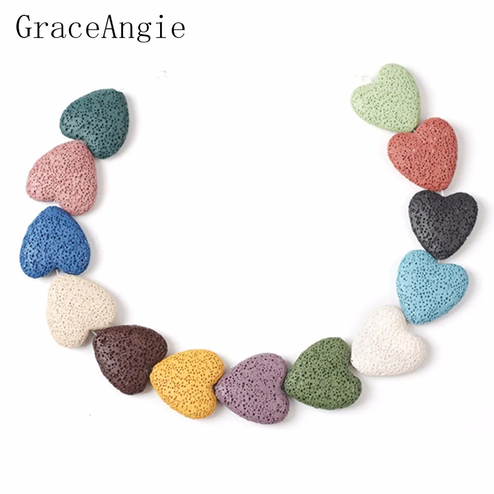 

GraceAngie Heart Lava Natural Stone Beads DIY Necklace Bracelats Spacer Loose Natural Beads Jewelry DIY Making Craft Handmade
