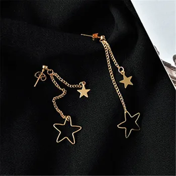 

Fine jewelry woman stud earring lovely fashion stars long earrings Young girl stud earrings Simple metal golden star earrings