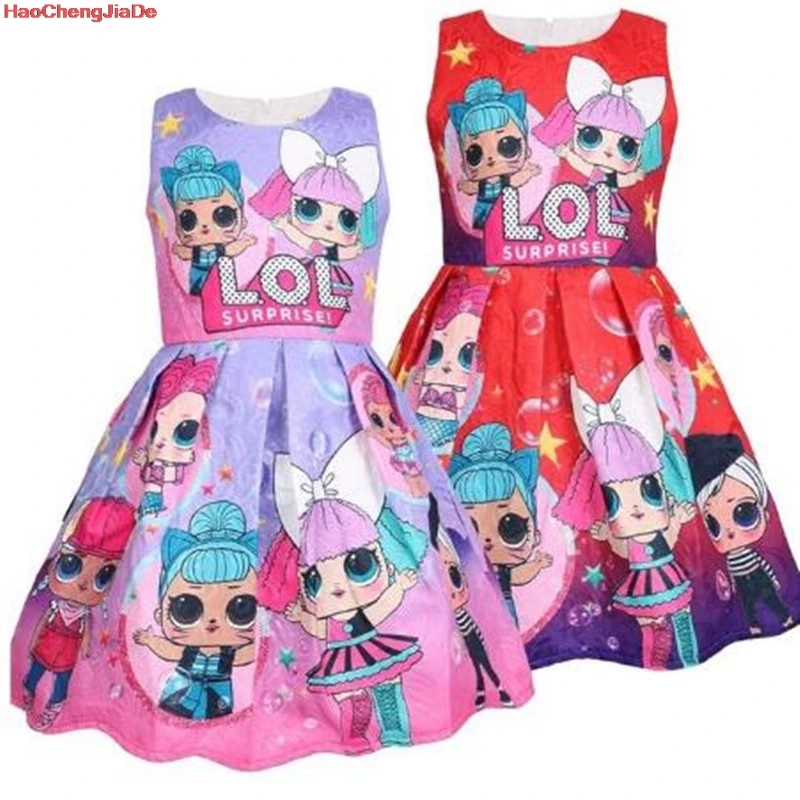 

HaoChengJiaDe Baby Girl LOL Dolls Printed Clothes Children Sleeveless Cartoon Dresses Kids Clothes LOL Princess Party Dress