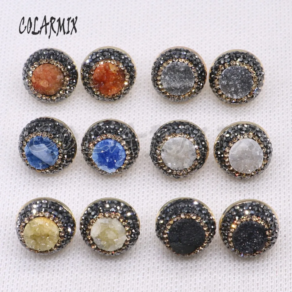 

Mix color faceted druzy stone rhinestone earrings natural stone earrings jewelry gift for lady wholesale jewelry 4254