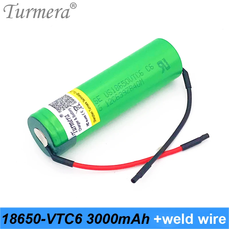 Turmera 18650 VTC6+ diy сварочная проволока 3,7 V 3000mAh 18650 литий-ионная батарея 30A разряда для шуруповерта и инструментов батареи Fe