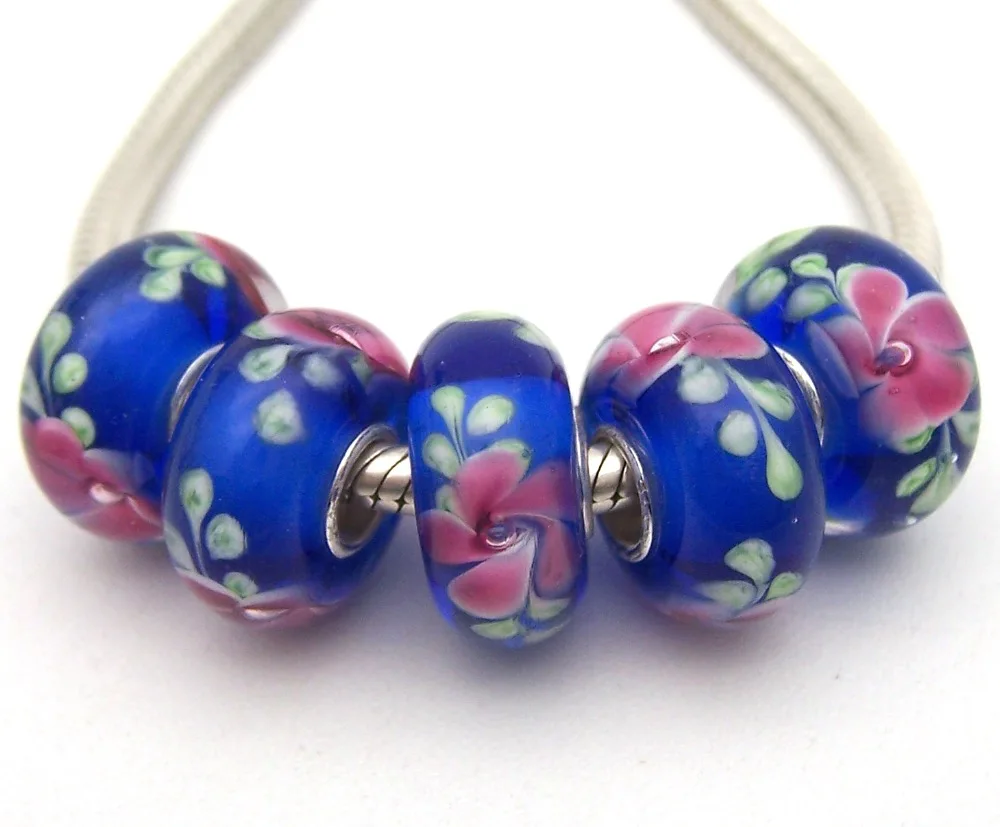 

SBJWG170 5PCS 100% S925 Sterling Silver Beads Murano Glass beads Fit European Charms Bracelet charms diy jewelry Lamp work