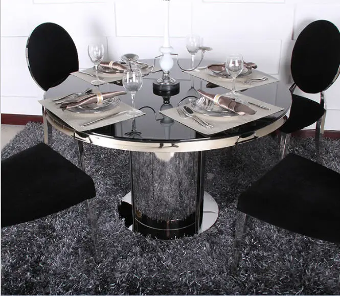 Stainless steel Dining Room Set Home Furniture minimalist modern glass dining table and 4 chairs mesa de jantar muebles comedor