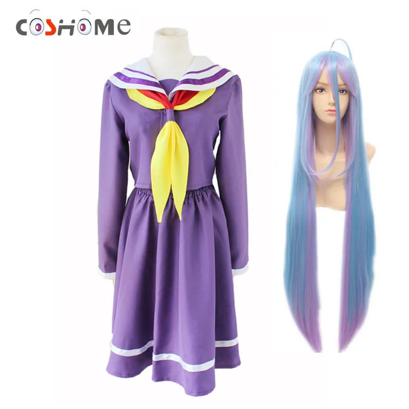Coshome No Game No Life Shiro Wigs Cosplay Dress Costumes School Girls Sailor Uniforms Women Tops Bow Tie With Socks