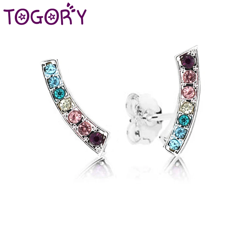 

TOGORY Summer Style European Silver Color Earring Dazzling Rainbow Push-Back Fine Stud Earrings for Women Kids Jewelry Gift