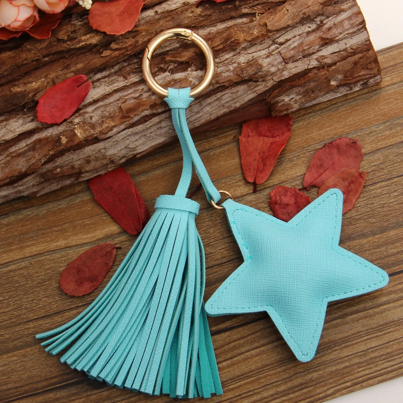 

TIOODRE Lovely Key Chain Accessories Women Tassel Key Ring Leather Stars Design Car Keychain Car interior decoration