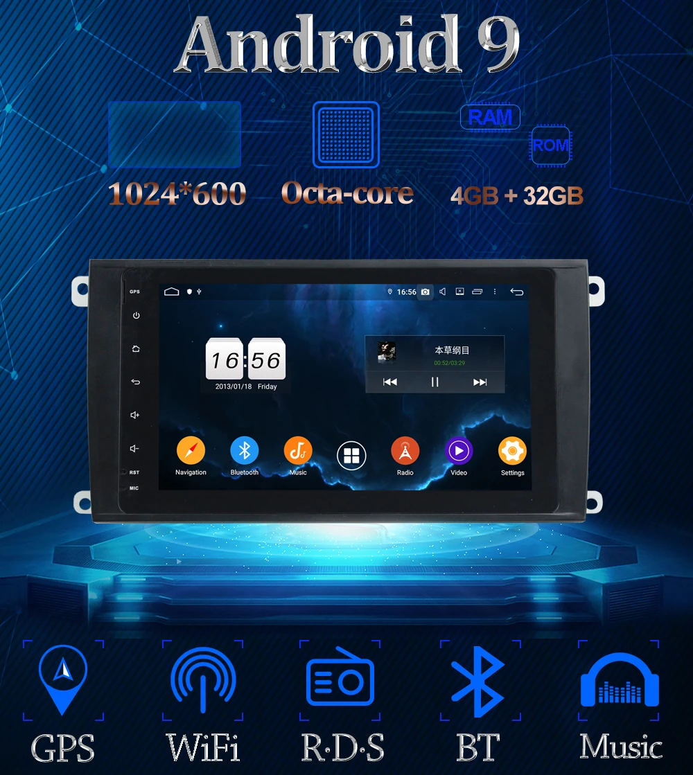 Perfect Owtosin Car Radio Multimedia Video Player Navigation GPS Android 9.0 For Porsche Cayenne 2003-2010 Car 4GB RAM 32GB ROM 1