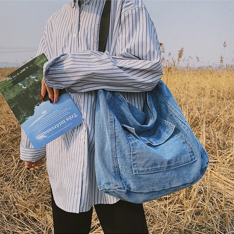

Blue Fashionable Canvas Bag for Ladies Student Single Shoulder Bag Casual Bag Women Cowboy packet