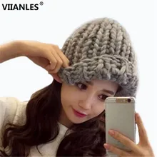 VIIANLES Woolen Skullies New Knitted Beanies High Quality Women Version Fall Winter Hats Thick Lines Warm Candy Color Girls
