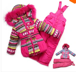 DT0156 зимний комплект одежды для детей лыжный костюм для маленьких девочек спортивная одежда для спортивных детей теплые пальто одежда меховая куртка+ комбинезон+ жилет - Цвет: as photos