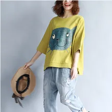 Свободные фрукты зеленый черный футболка Femme с короткими рукавами большой Размеры Toops хлопок милый кот печатных мультфильм футболка женская с круглым вырезом Ткань