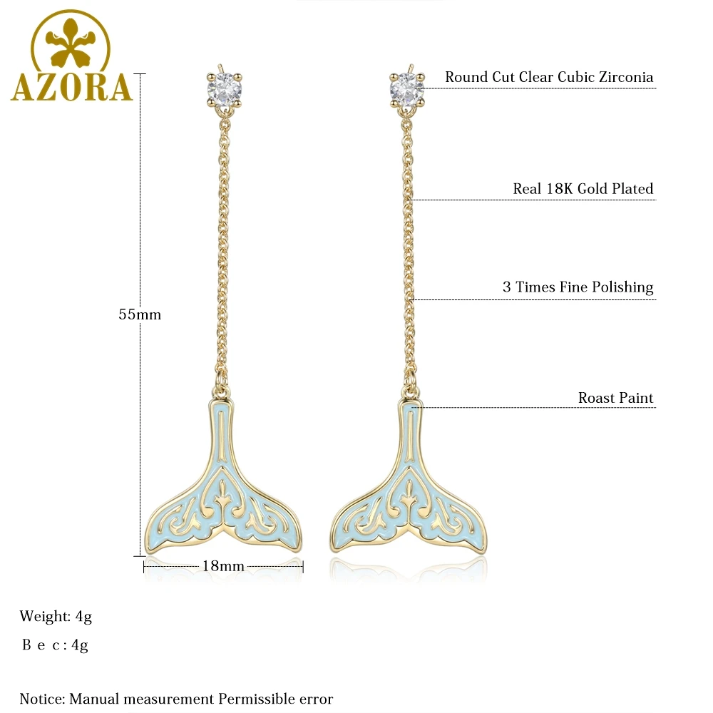 Азора Ретро узор океан море синяя эмалированная Рыба Кит хвост Русалочка Висячие серьги для женщин кольцо с фианитом ювелирные изделия TE0395