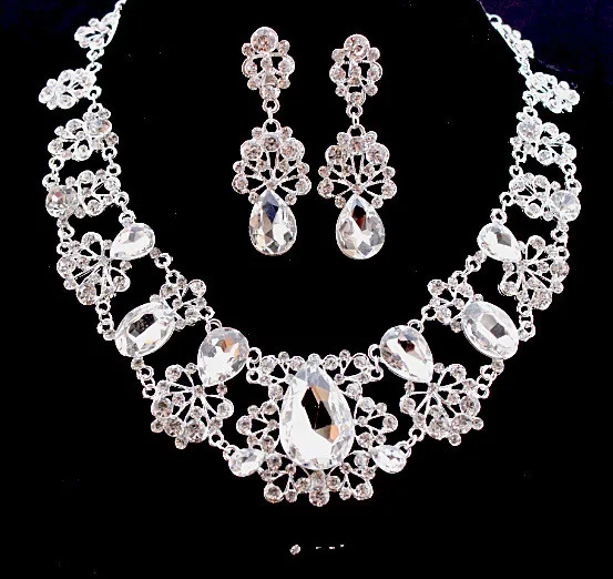 

Baroque Princess Silver Crystal Beaded Bridal Necklace Earring Princess Diadem Women Bride Jewelry Wedding Accessories