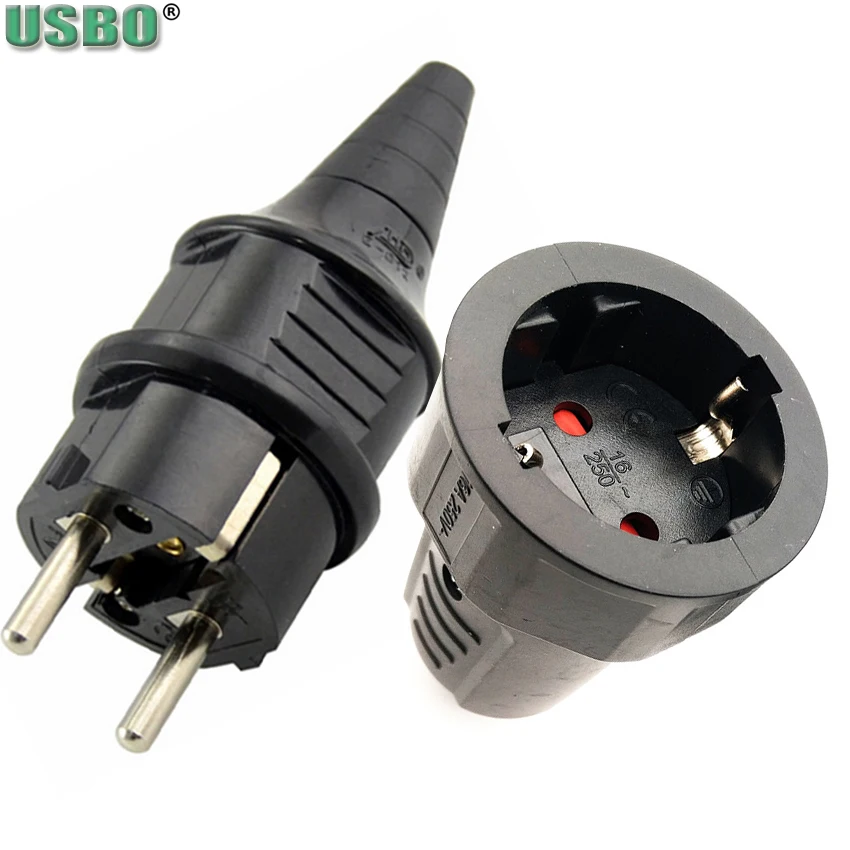 

Black EU 16A 250V Korea Russia France Germany Grounded Industry Assemble Wired Power Cable Connector Female Male Socket Plug
