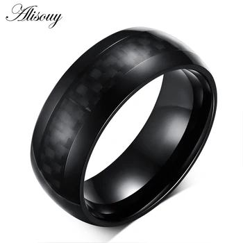 

Vintage Trendy Simple Design Carbon Fiber Men Rings Black Mysterious Temperament Top Quality Round Cut Ring for Men