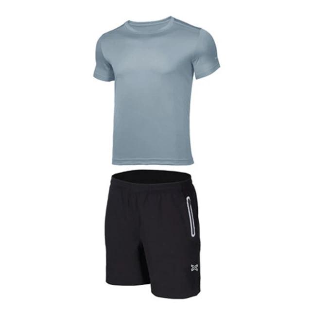 Мужские наборы для бега Молодежные быстросохнущие спортивные костюмы одежда фитнес футболки+ шорты дышащий Быстросохнущий Спортивный костюм спортивная одежда - Цвет: grey