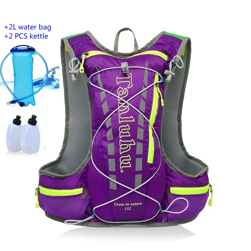 TANLUHU 15L рюкзак для велоспорта, для бега, мужской, женский, ультра-светильник, дышащий, для велоспорта, для бега по пересеченной местности, для марафона, рюкзак, 450 г - Цвет: purple1