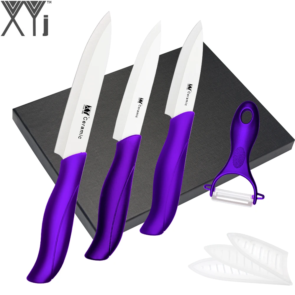 XYj Purple Handle Kitchen Ceramic Knives Paring Utility Slicing Knife