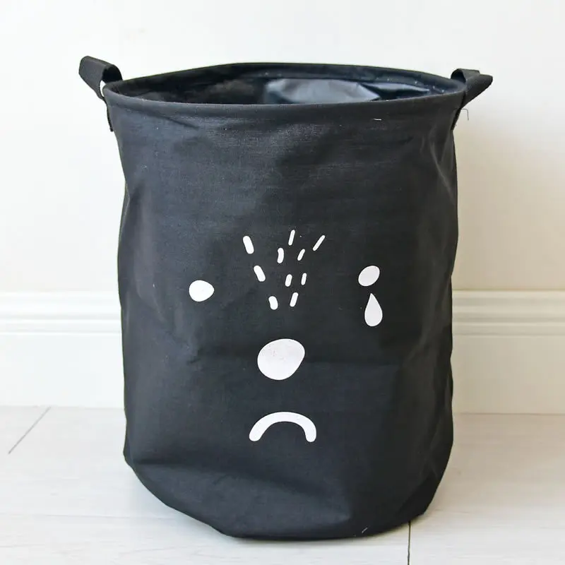 Black Face Складная сумка для белья из хлопка и льна, водонепроницаемая, холщовая, большая, INS, на шнурке, корзина для белья, игрушки, органайзер для хранения одежды с крышкой - Цвет: Black Face