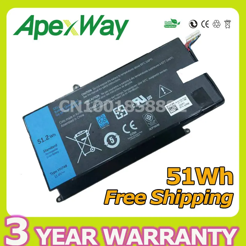 Apexway 11 4V 51Wh laptop battery VH748 For Dell Inspiron 14 5439 VOSTRO V5460 V5470 VH748